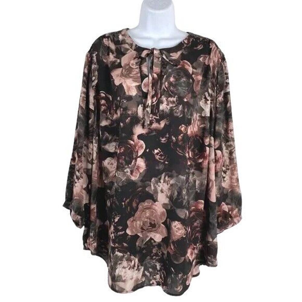 Torrid‎ Blouse Georgette Bow Tie Floral Polyester Multicolored Women's Size 3x